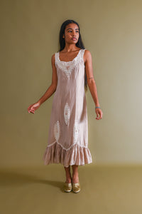 1910s Mauve Silk Ribbonwork Princess Slip [xs/sm]