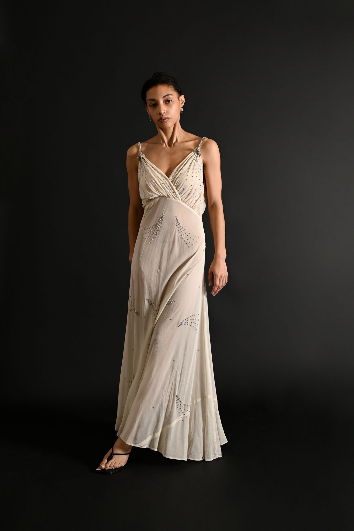 1930s Silk Chiffon Diamanté Meteor Shower Bridal Gown