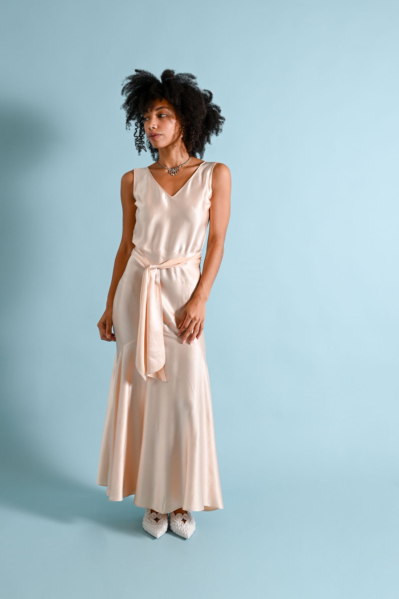 pink silk dress vintage Y2K Blush Mauve Beaded Chiffon by Sue Wong / S low Hem Length 1930s Pink Silk Satin Wrap