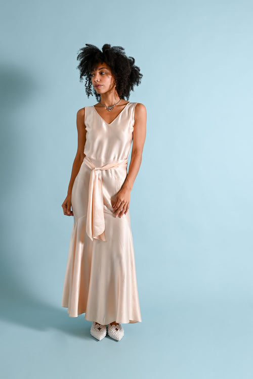 1930s Pink Silk Satin Wrap Gown [xs/sm]