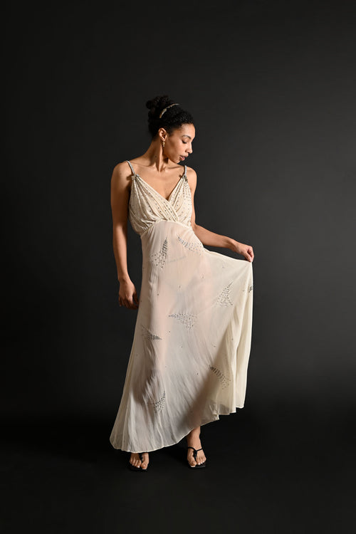 1930s Silk Chiffon Diamanté Meteor Shower Bridal Gown