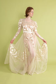 1930s Silk Tulle Satin Appliqué Gown [sm/med]