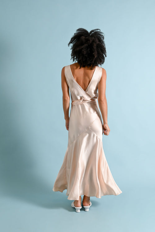 1930s Pink Silk Satin Wrap Gown [xs/sm]