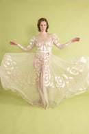 1930s Silk Tulle Satin Appliqué Gown [sm/med]