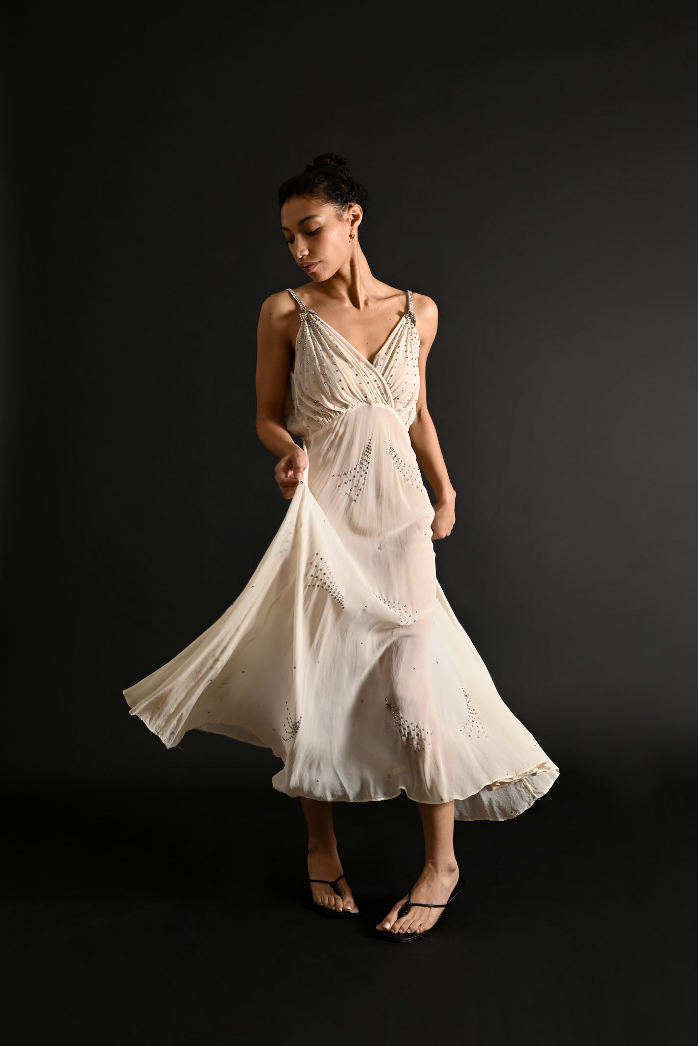1930s Silk Chiffon Diamanté Meteor Shower Bridal Gown
