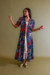 1940s Silk Tie Crazy Quilt Duster [xs/sm/med]