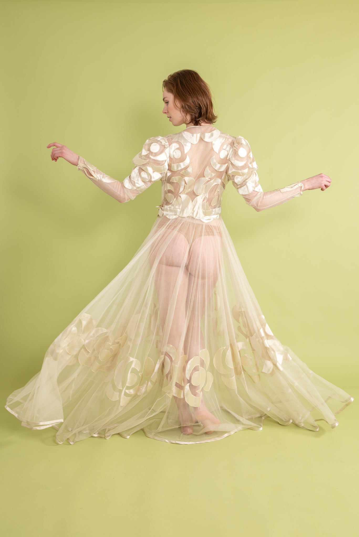1930s Silk Tulle Satin Appliqué Gown [sm/med]