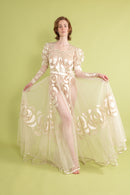 1930s Silk Tulle Satin Appliqué Gown [sm/med]