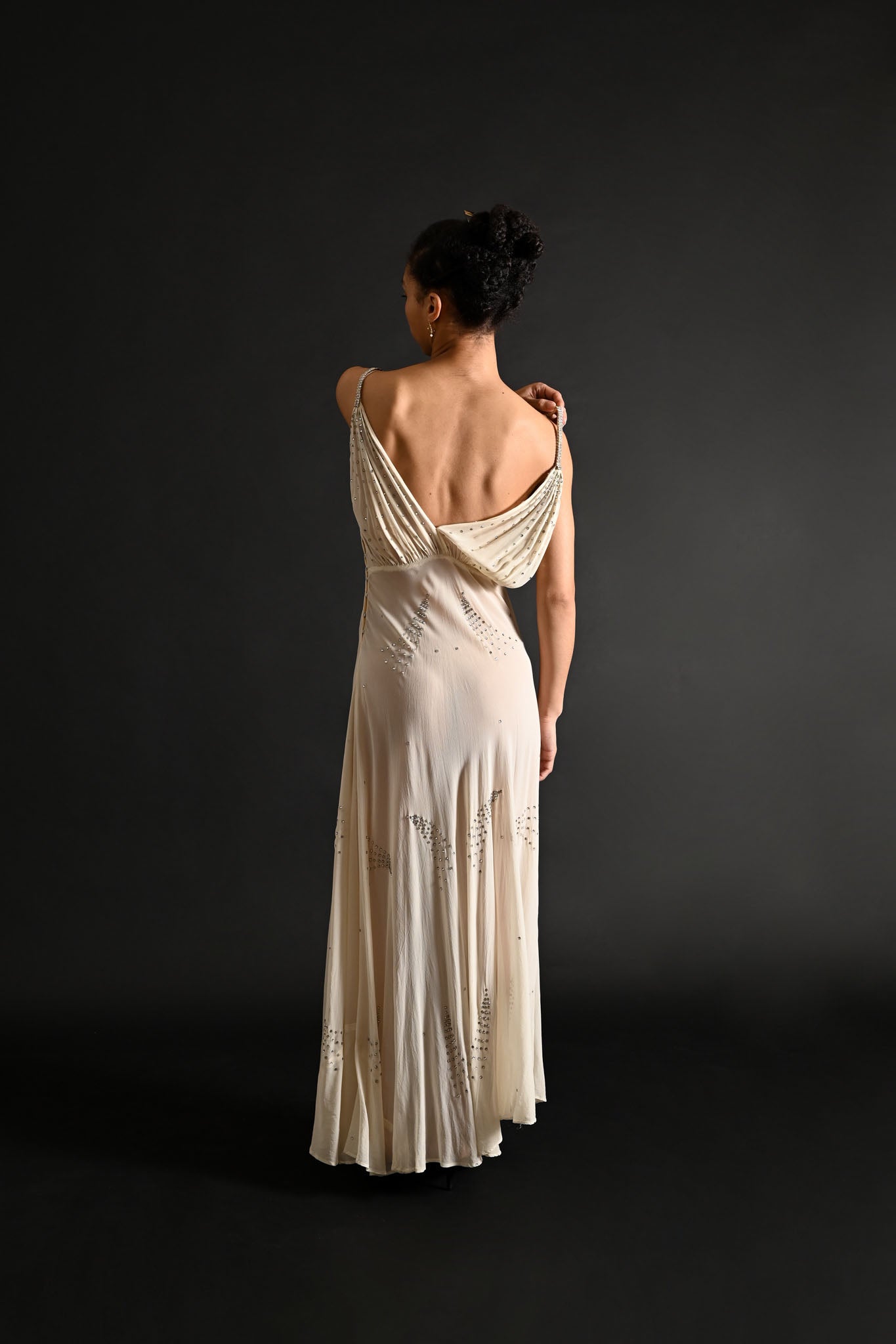1930s Silk Chiffon Diamanté Meteor Shower Bridal Gown