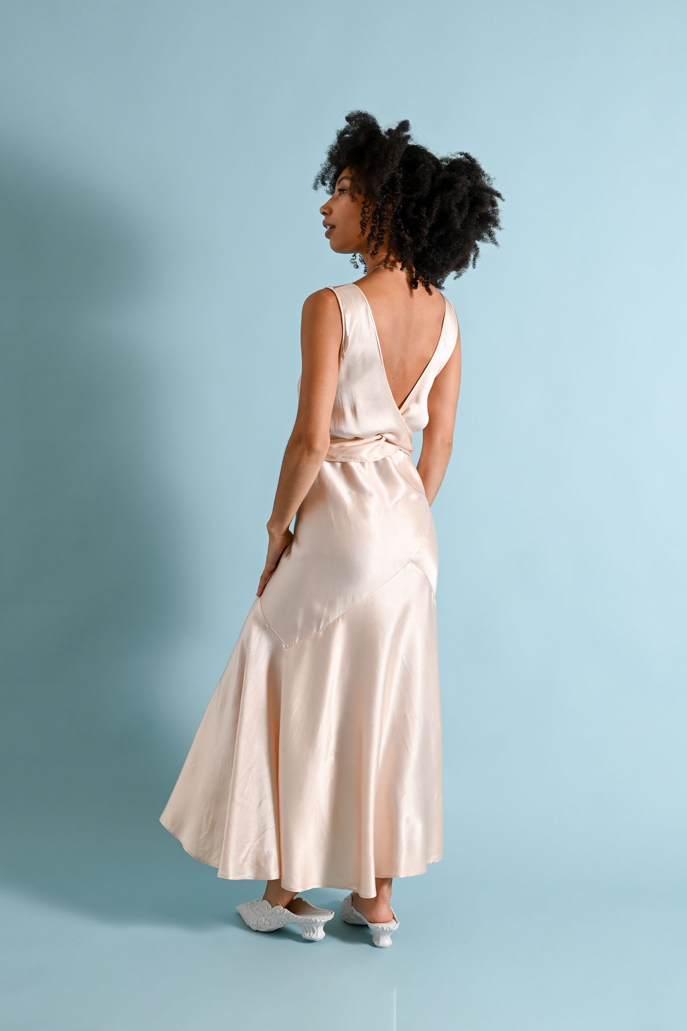 1930s Pink Silk Satin Wrap Gown [xs/sm]