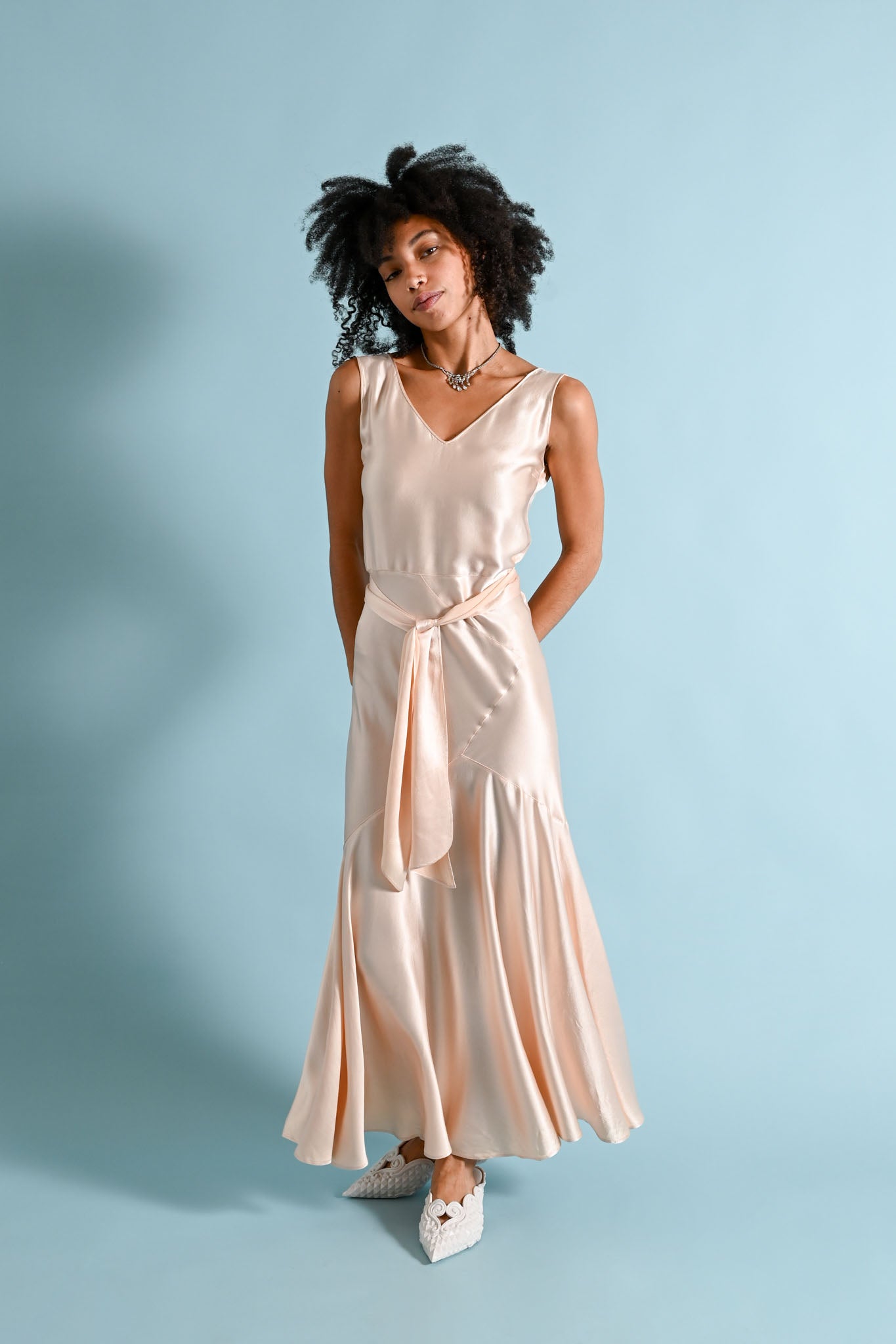 1930s Pink Silk Satin Wrap Gown [xs/sm]