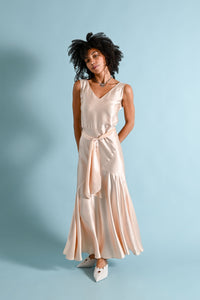 1930s Pink Silk Satin Wrap Gown [xs/sm]