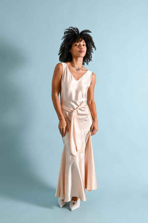 1930s Pink Silk Satin Wrap Gown [xs/sm]