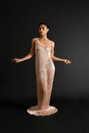 1980s Patricia Lester Mother of Pearl Fortuny Bridal Gown