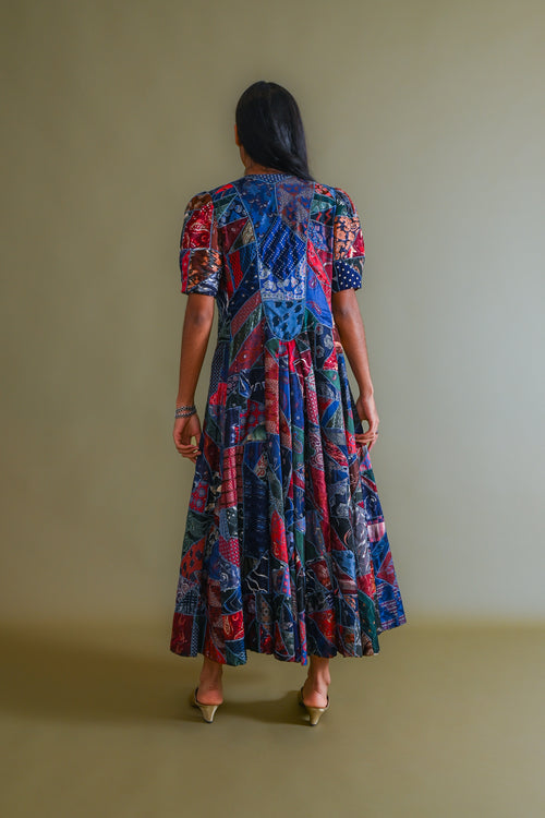 1940s Silk Tie Crazy Quilt Duster [xs/sm/med]