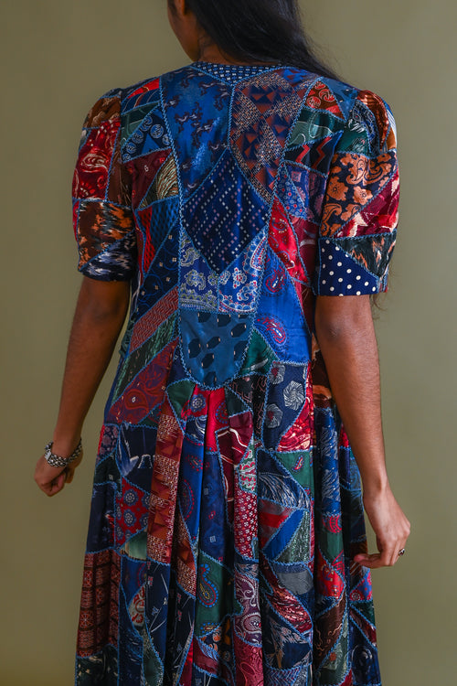 1940s Silk Tie Crazy Quilt Duster [xs/sm/med]