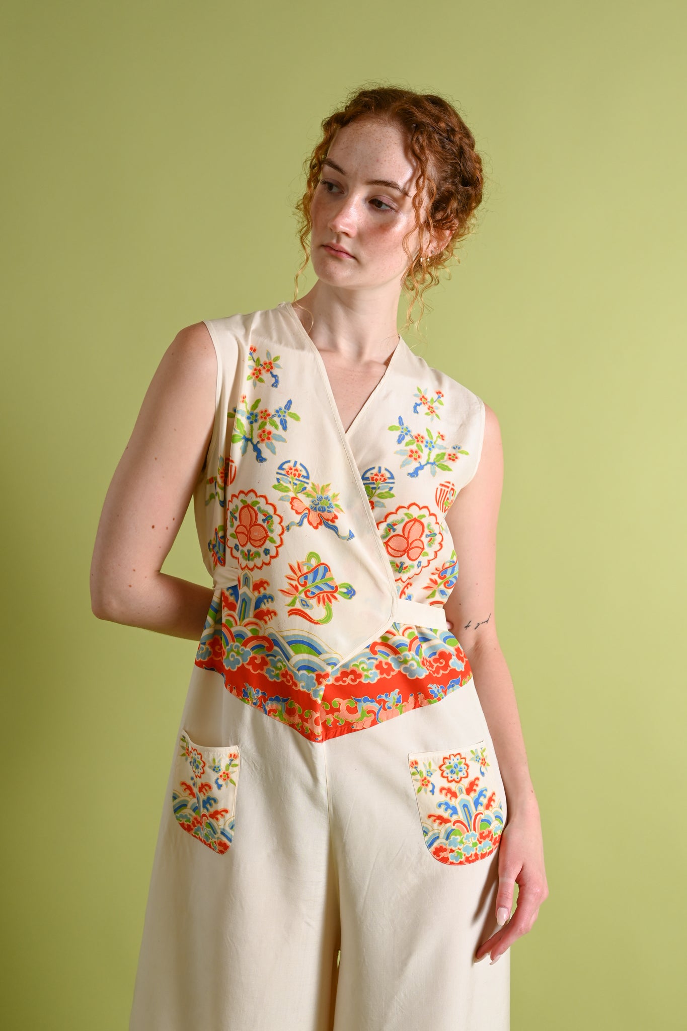 1920s Pongee Silk Wrap Beach Pajamas [xs/sm/med]