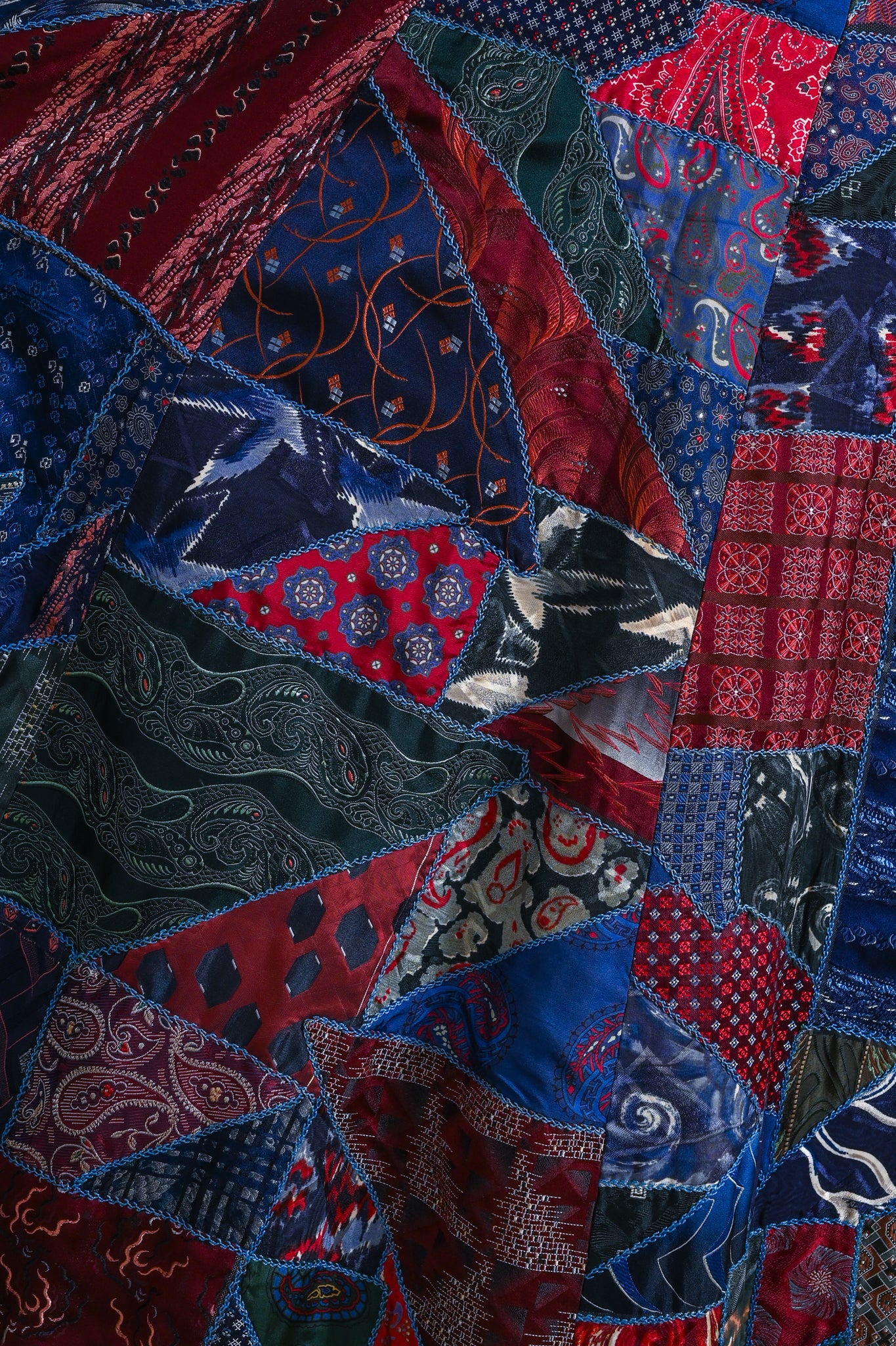 1940s Silk Tie Crazy Quilt Duster [xs/sm/med]