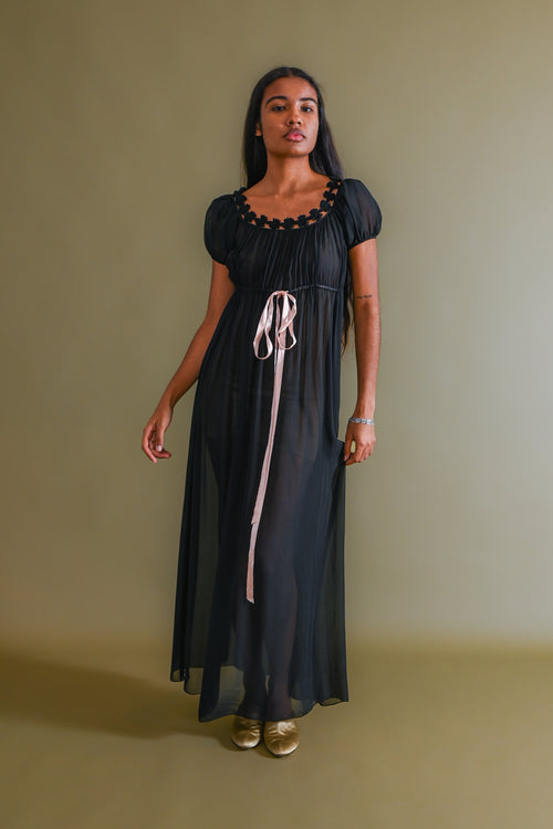 1930s Silk Chiffon Empire Floral Gown [xs/sm]