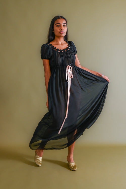1930s Silk Chiffon Empire Floral Gown [xs/sm]