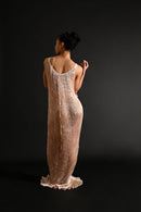 1980s Patricia Lester Mother of Pearl Fortuny Bridal Gown