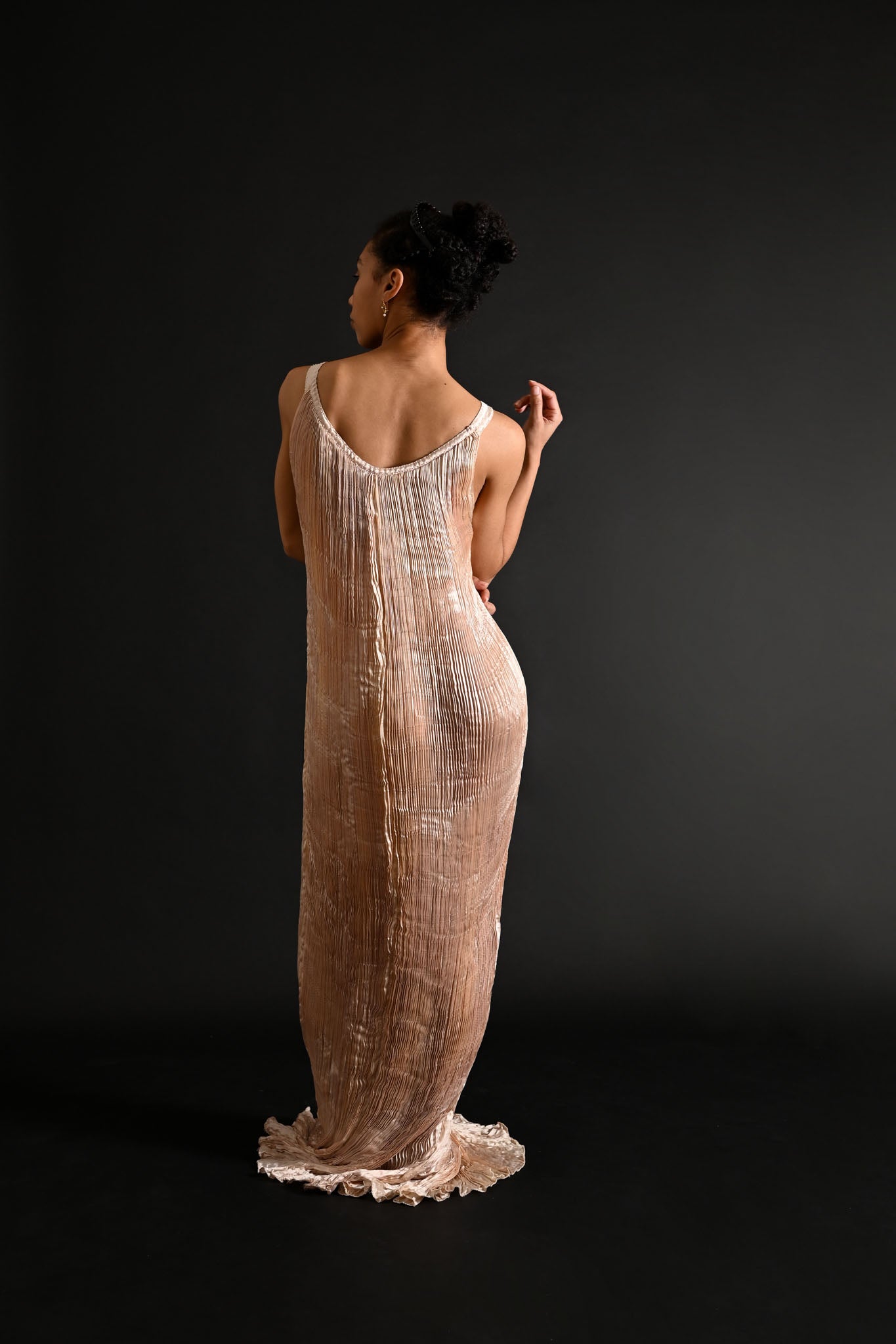 1980s Patricia Lester Mother of Pearl Fortuny Bridal Gown