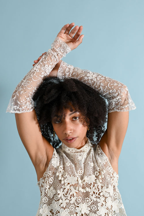 1900s Tambour Embroidered Mesh Gauntlets