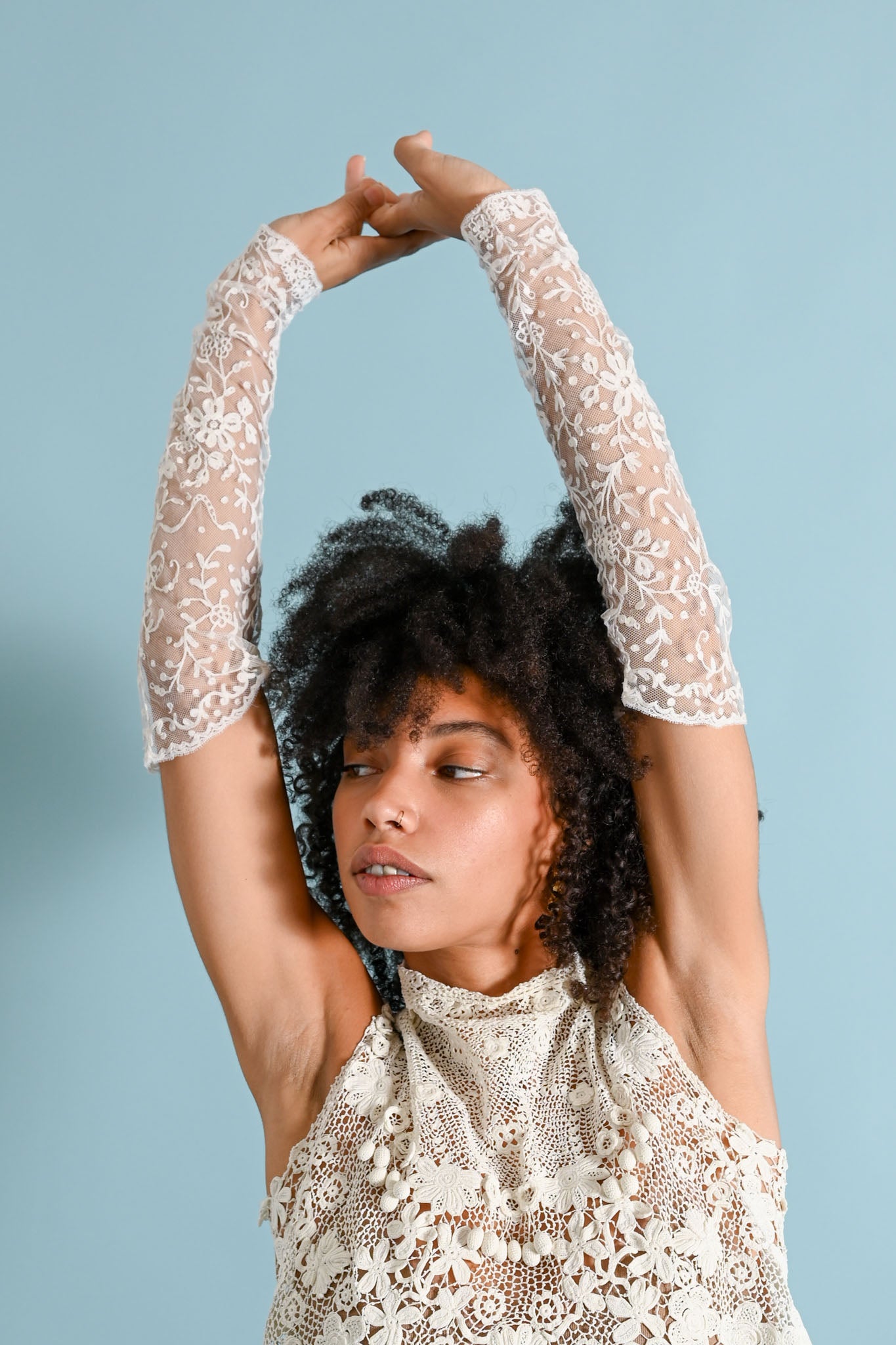 1900s Tambour Embroidered Mesh Gauntlets