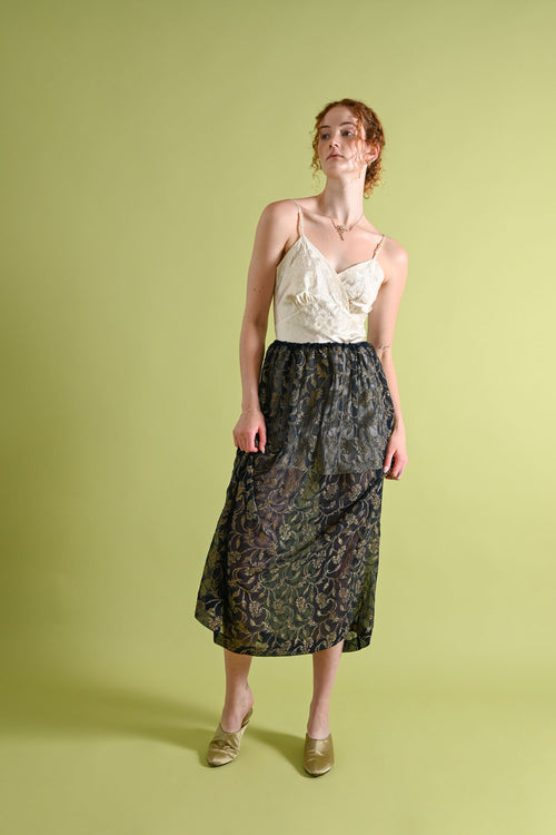 1920s Gold Bullion Embroidered Silk Chiffon Skirt [OS]