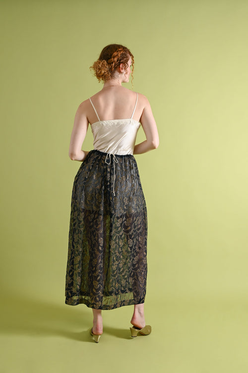 1920s Gold Bullion Embroidered Silk Chiffon Skirt [OS]