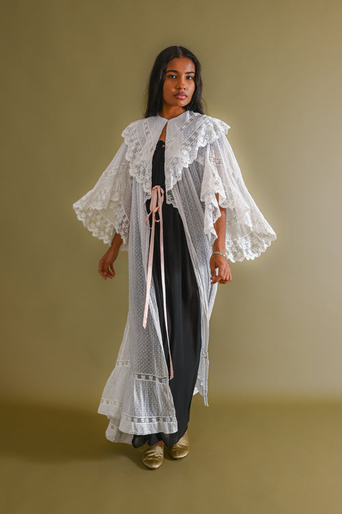 c1900 Swiss Dot Gauze Angel Sleeve Robe [xs/sm/med]
