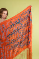 1920s Tangerine Surrealist Silk Fringe Shawl
