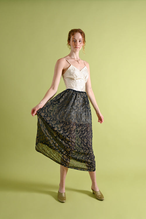 1920s Gold Bullion Embroidered Silk Chiffon Skirt [OS]