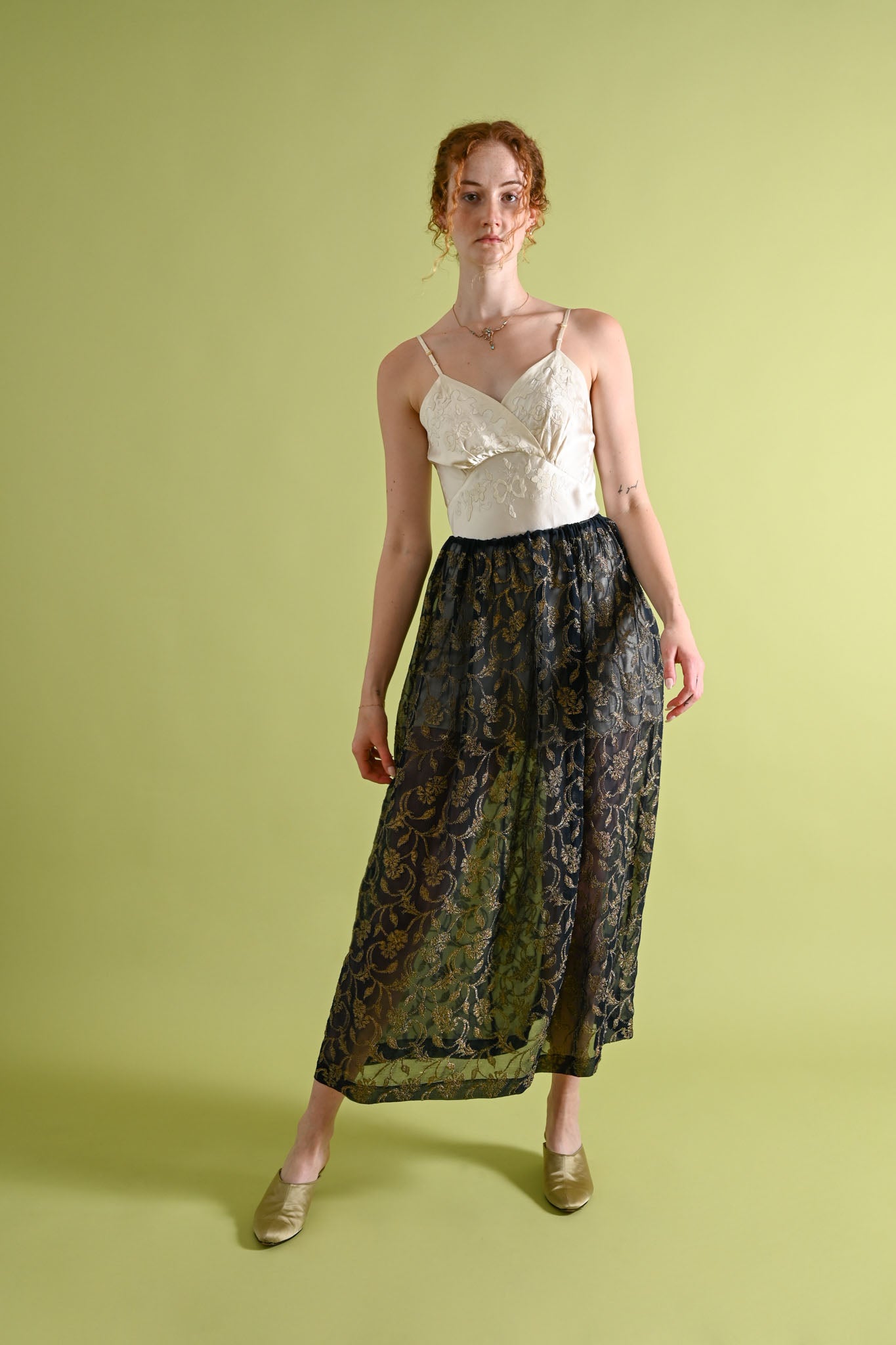 1920s Gold Bullion Embroidered Silk Chiffon Skirt [OS]