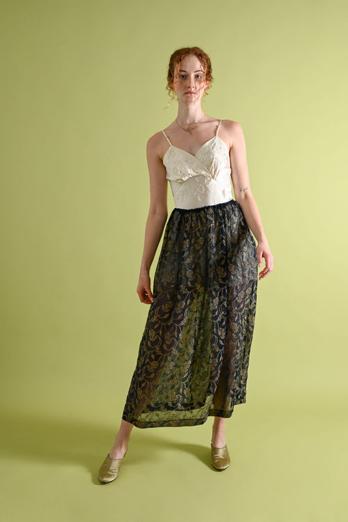 1920s Gold Bullion Embroidered Silk Chiffon Skirt [OS]
