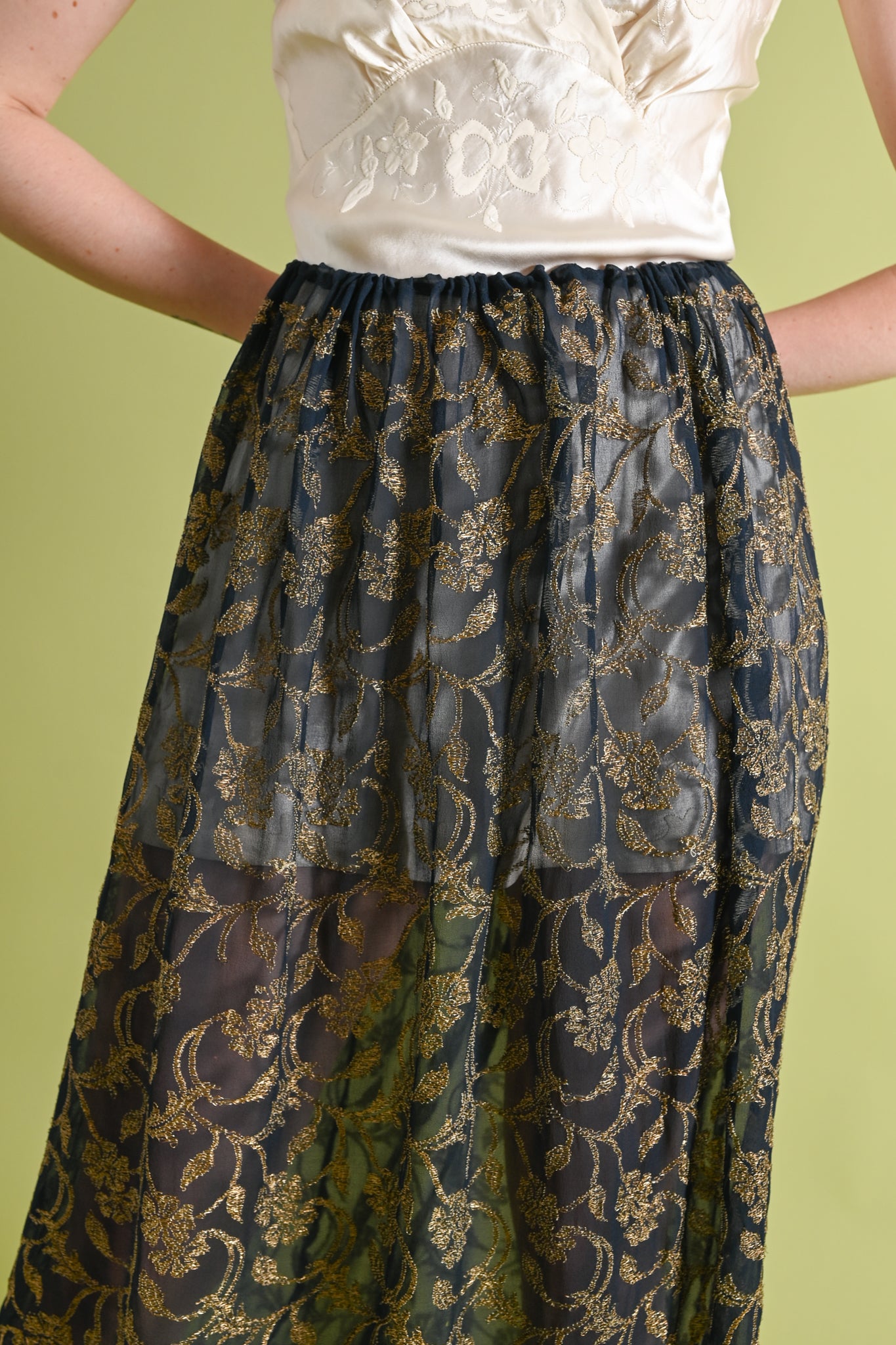 1920s Gold Bullion Embroidered Silk Chiffon Skirt [OS]