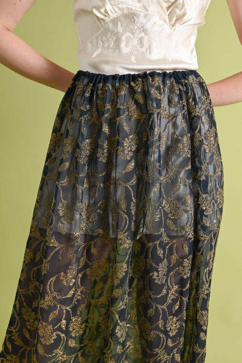 1920s Gold Bullion Embroidered Silk Chiffon Skirt [OS]