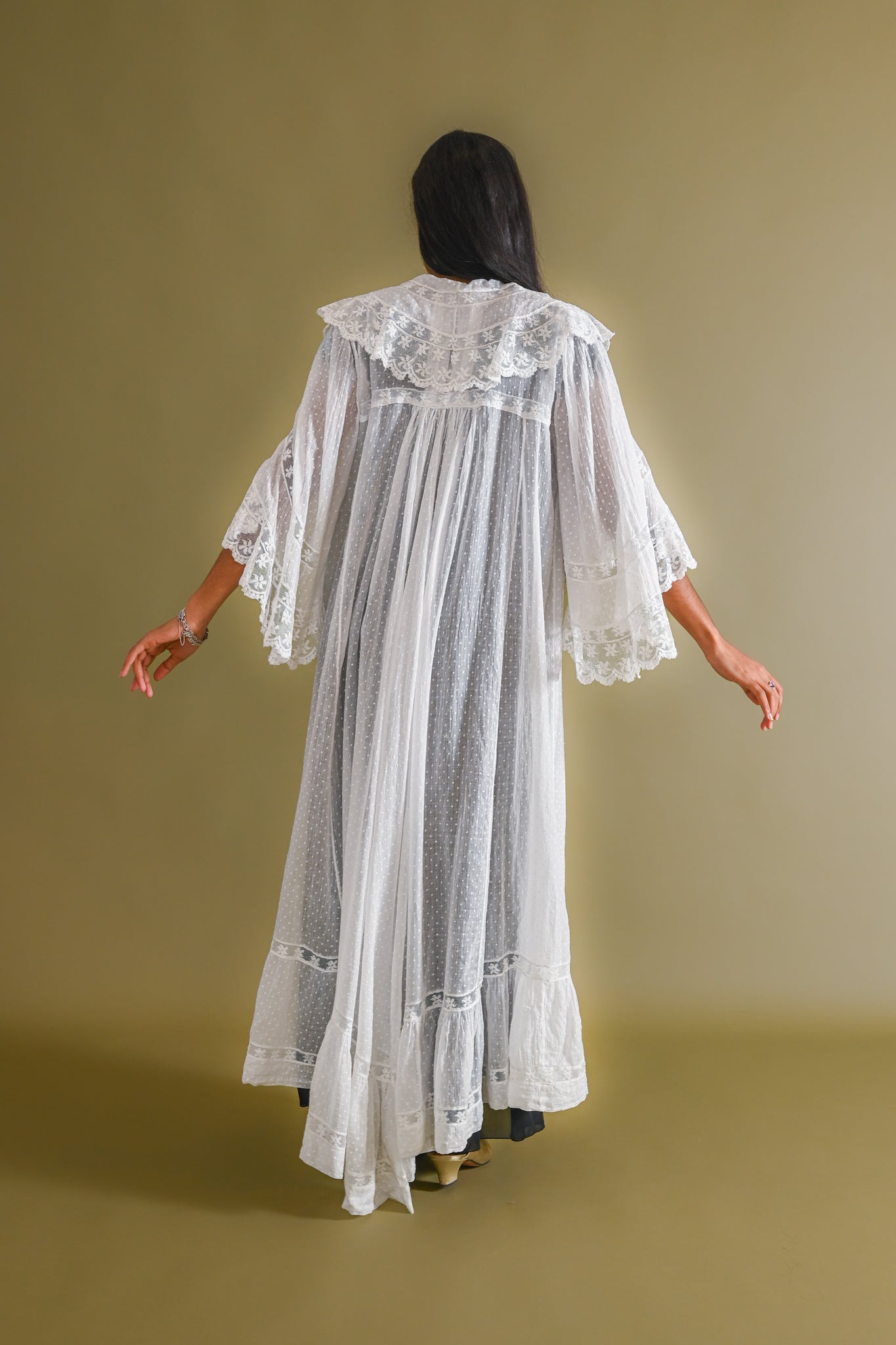 c1900 Swiss Dot Gauze Angel Sleeve Robe [xs/sm/med]