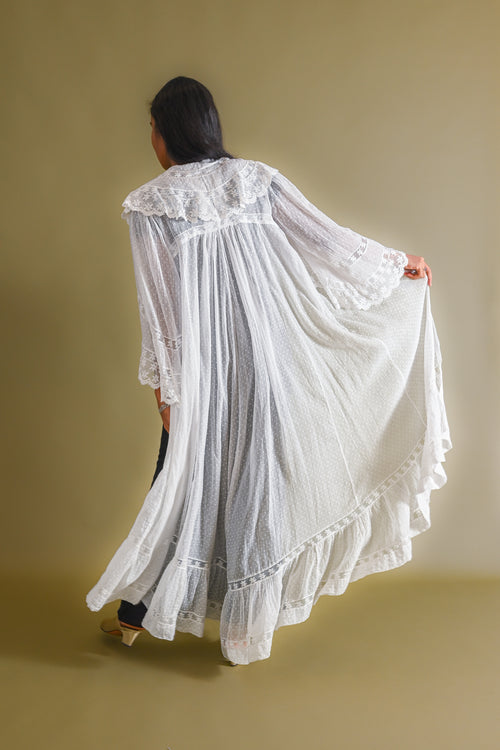 c1900 Swiss Dot Gauze Angel Sleeve Robe [xs/sm/med]