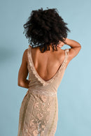 1930s Dusty Pink Mesh Irish Crochet Plunge Gown [xs/sm]