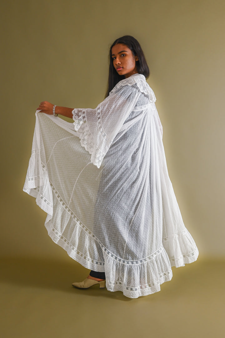 c1900 Swiss Dot Gauze Angel Sleeve Robe [xs/sm/med]