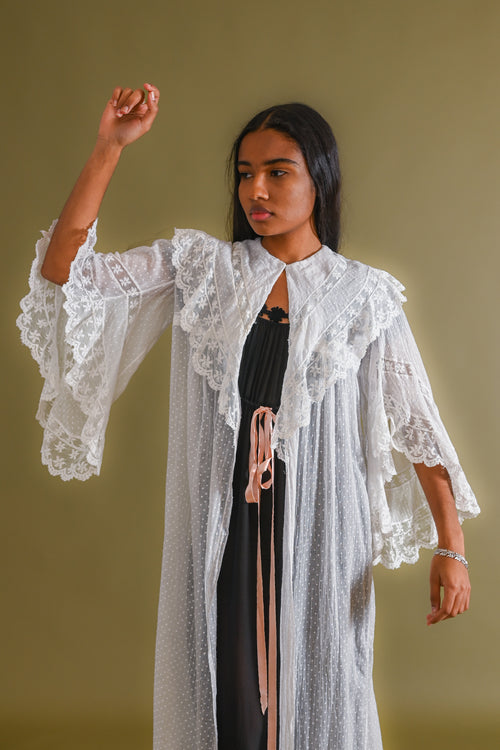 c1900 Swiss Dot Gauze Angel Sleeve Robe [xs/sm/med]