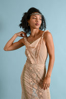 1930s Dusty Pink Mesh Irish Crochet Plunge Gown [xs/sm]