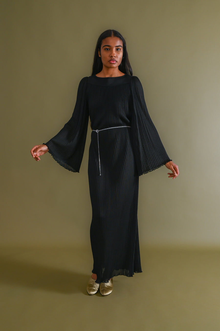 1970s Italian Micropleated Jersey Gown [xs/sm/med]