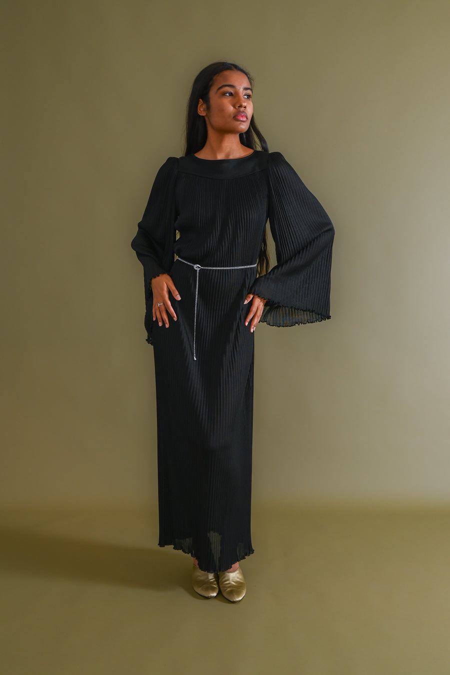 1970s Italian Micropleated Jersey Gown [xs/sm/med]