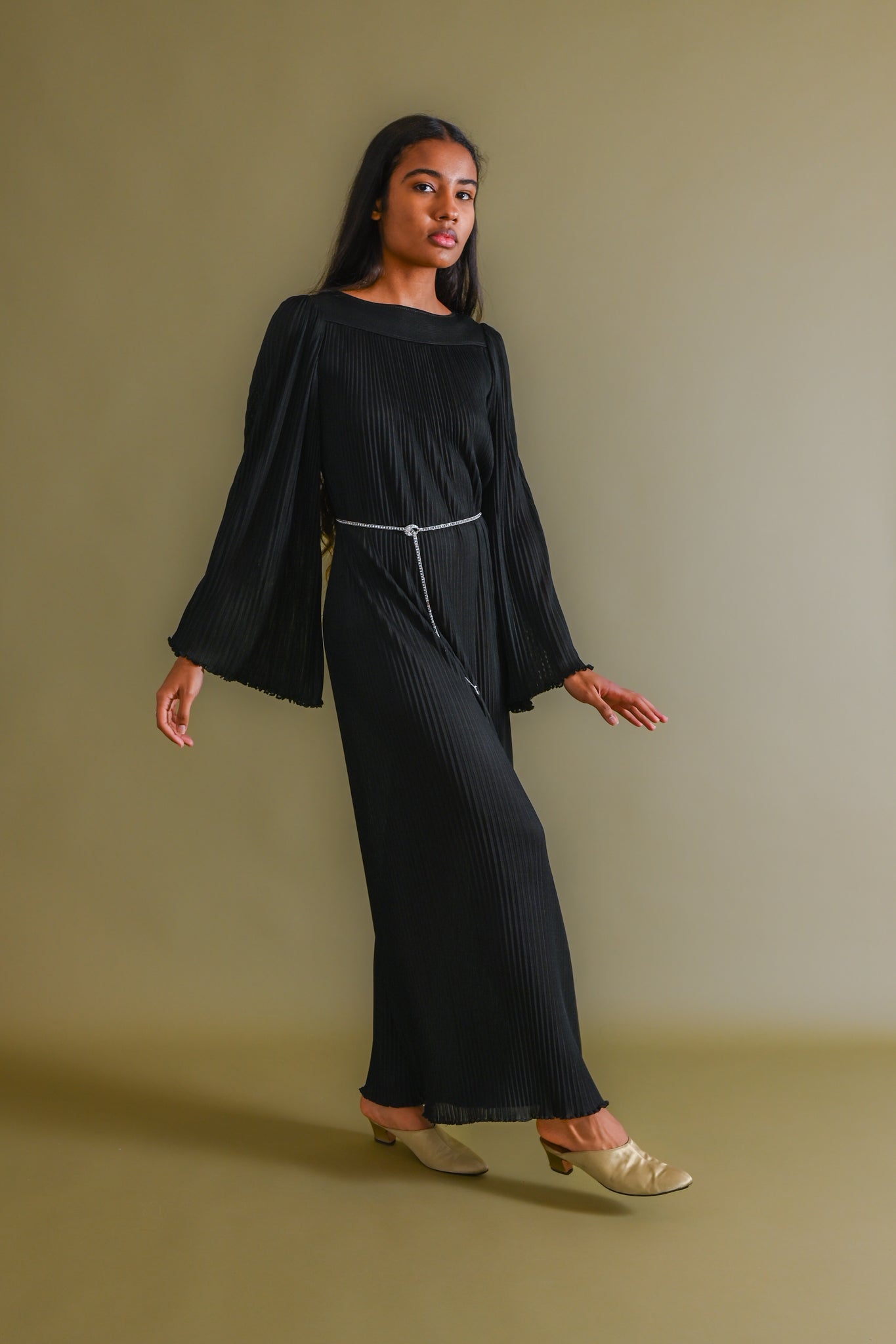 1970s Italian Micropleated Jersey Gown [xs/sm/med]