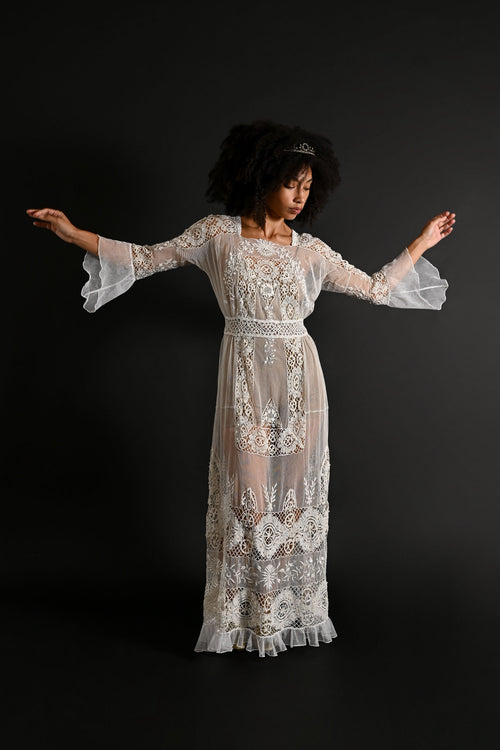 Demetra's Edwardian Embroidered Mesh + Lace Dress [xs/sm]