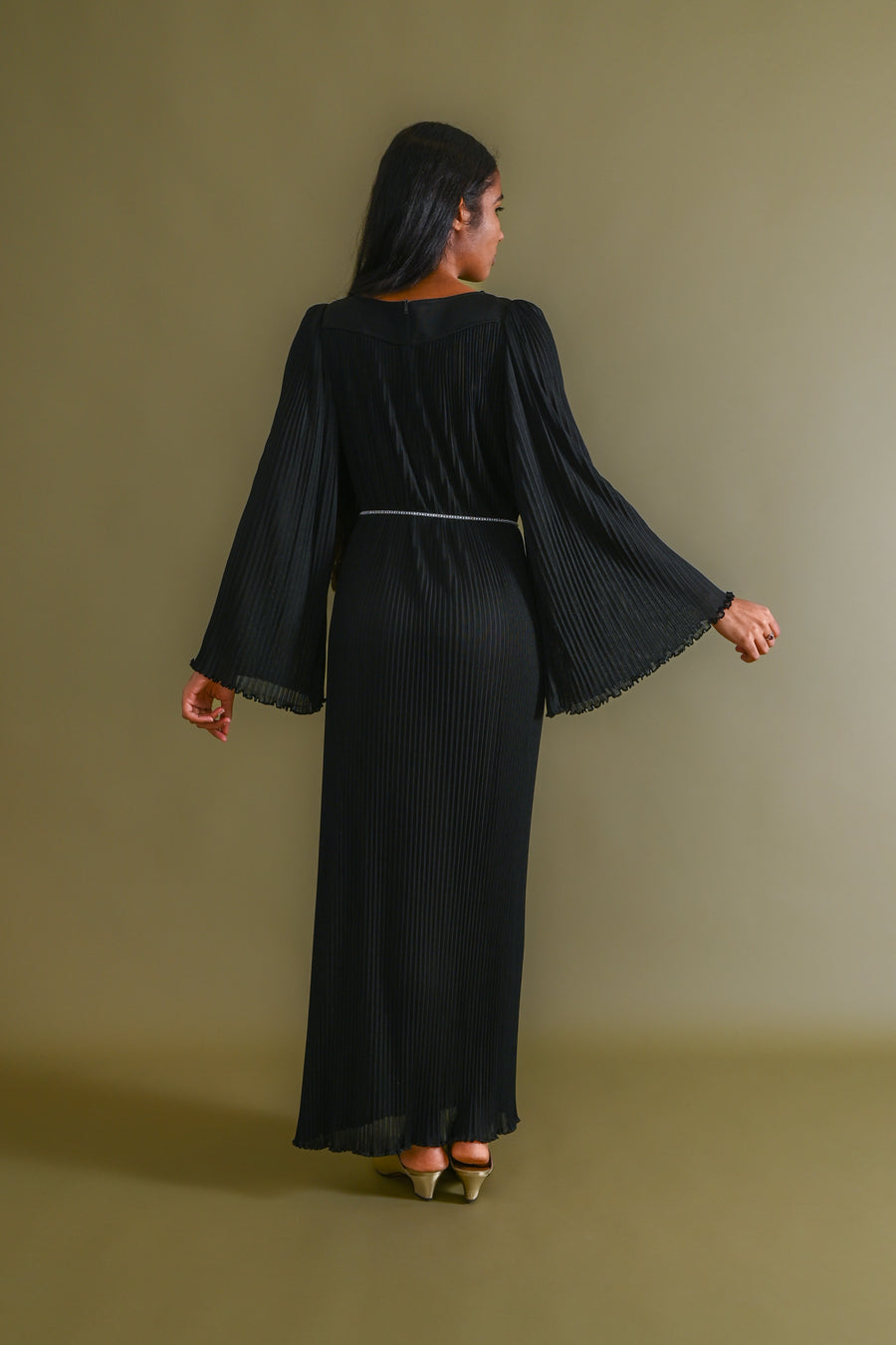 1970s Italian Micropleated Jersey Gown [xs/sm/med]