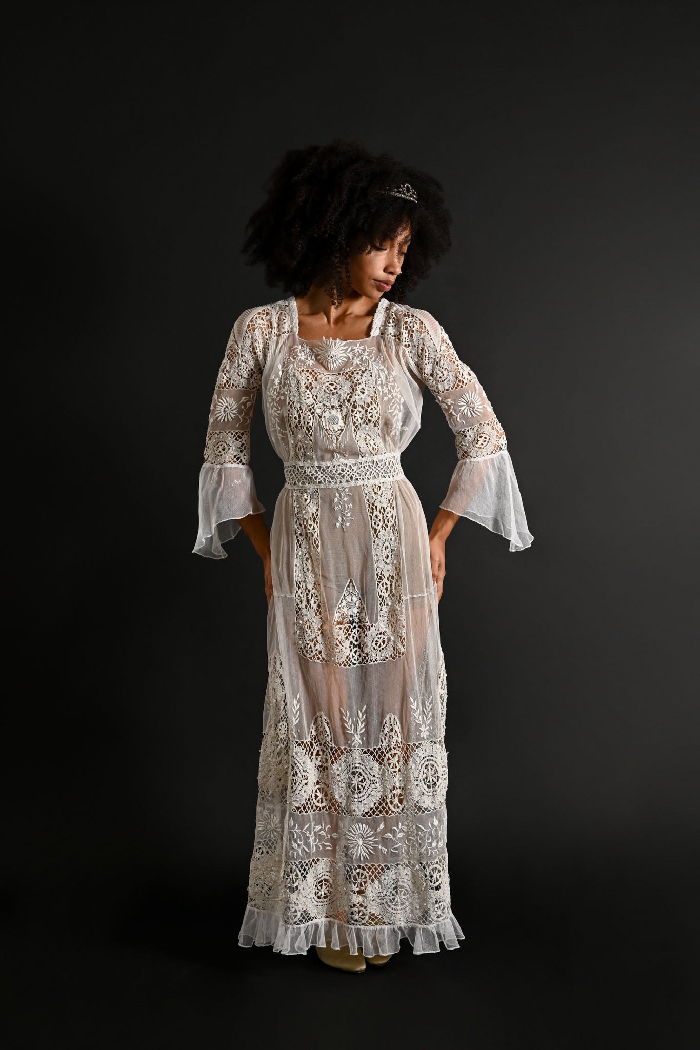 Demetra's Edwardian Embroidered Mesh + Lace Dress [xs/sm]