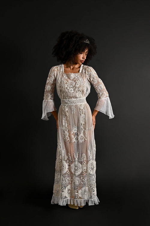 Demetra's Edwardian Embroidered Mesh + Lace Dress [xs/sm]